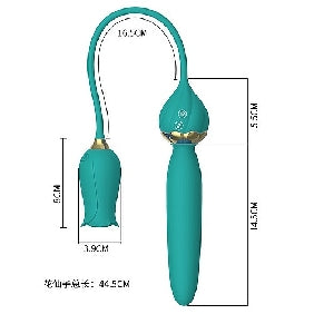 10-Speed Green Silicone Rose Vibrator with 5.7 Inch Thrusting Vibrator