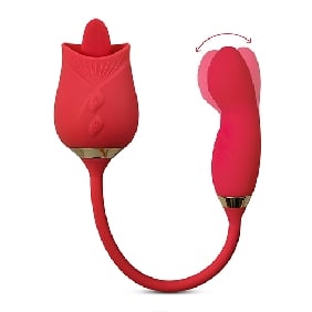 10-Speed Red Color Silicone Clitoral Rose with Tongue Licking and Wiggling Vibrator