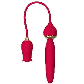 10-Speed Red Silicone Rose Vibrator with 5.7 Inch Thrusting Vibrator