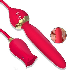 10-Speed Red Silicone Rose Vibrator with 5.7 Inch Thrusting Vibrator