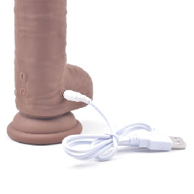 10 Functions Silicone Rechargeable Vibrating and Rotating Brown Realistic Dildo