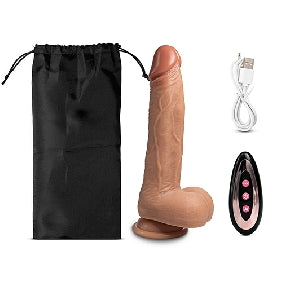 Light Brown Silicone Rechargeable Vibrating and Thrusting Dildo