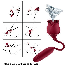 Red Color Silicone Clitoral Rose with Thrusting Vibrator