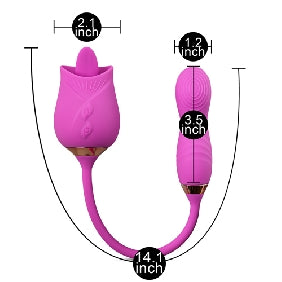 10-Speed Purple Color Silicone Clitoral Rose with Tongue Licking and Wiggling Vibrator
