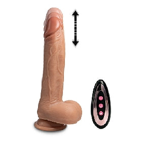 Light Brown Silicone Rechargeable Vibrating and Thrusting Dildo