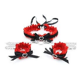 Red Collar and Wrist Restraint Kit with Metal Chain