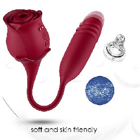 Red Color Silicone Clitoral Rose with Thrusting Vibrator