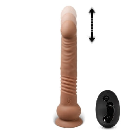 Brown 10 Function Vibrating and Thrusting Dildo