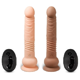Brown 10 Function Vibrating and Thrusting Dildo